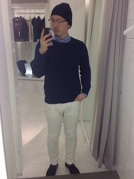 「青シャツ」｜しんちゃんさん（メンズ・183cm）の冬コーディネート