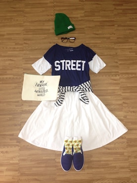「FREDY&GLOSTER（フレディアンドグロスター）のアイテム（ニットキャップ/ビーニー）」を使った、smilemiさん（レディース・162cm）の夏コーディネート