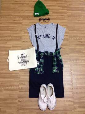 「FREDY&GLOSTER（フレディアンドグロスター）のアイテム（ニットキャップ/ビーニー）」を使った、smilemiさん（レディース・162cm）の夏コーディネート