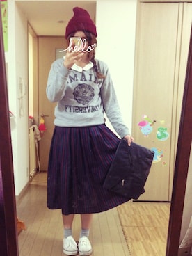 「襟付きトップス」｜「アイテム（ニットキャップ/ビーニー）」を使った、smilemiさん（レディース・162cm）の秋コーディネート