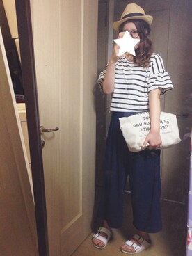 「coca（ANDEX shoes product）（コカ）のアイテム（Tシャツ/カットソー）」を使った、smilemiさん（レディース・162cm）の夏コーディネート
