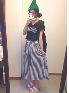 「FREDY&GLOSTER（フレディアンドグロスター）のアイテム（ニットキャップ/ビーニー）」を使った、smilemiさん（レディース・162cm）の夏コーディネート