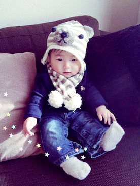 「アイテム（タイツ/ストッキング、ベージュ系）」を使った、りょうさん（キッズ・70cm）の冬コーディネート