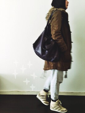 「ボーイフレンドデニム」｜「アイテム（モッズコート）」を使った、のぐちさん（レディース・163cm）の冬コーディネート