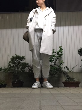 「オールホワイト」｜「アイテム（チェスターコート）」を使った、のぐちさん（レディース・162cm）の春コーディネート