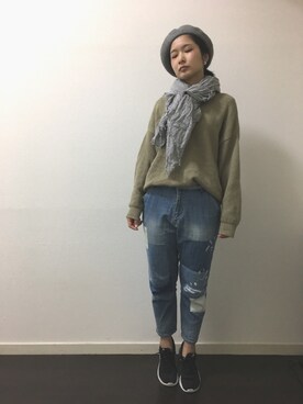 「KBF+（ケービーエフプラス）のアイテム（帽子）」を使った、のぐちさん（レディース・163cm）の秋コーディネート