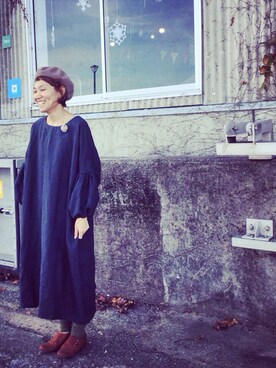 「カフェ」｜「アイテム（ハンチング/ベレー帽）」を使った、Junさん（レディース・153cm）の秋コーディネート