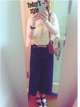 「ガウチョパンツ」｜「アイテム（デニムパンツ）」を使った、piyonさん（レディース・157cm）の春コーディネート