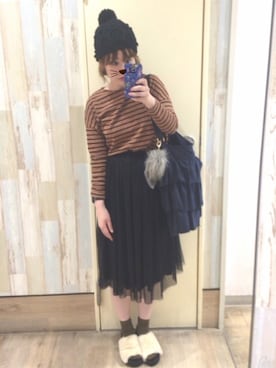 「フリルトート」｜「アイテム（その他）」を使った、piyonさん（レディース・156cm）の秋コーディネート