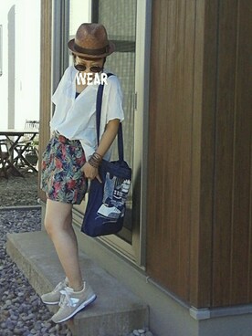 「ボタニカル」｜「アイテム（帽子）」を使った、しぃさん（レディース・151cm）の夏コーディネート
