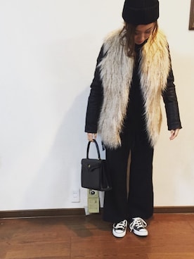 「GIVENCHY」｜「アイテム（ライダースジャケット）」を使った、maiさん（レディース・160cm）の冬コーディネート