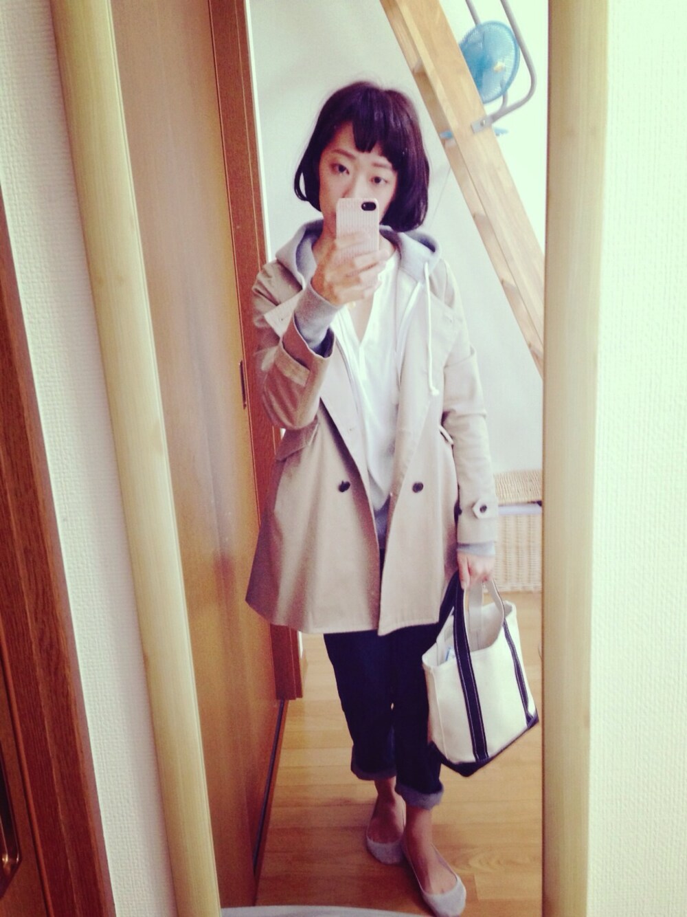 「お花見」｜「DRESSTERIORの吊裏毛 ZIP PARKA（パーカー、グレー系）」を使った、mamimiさん（レディース・156cm）の春コーディネートの1枚目の写真