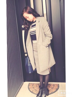「SPIRALGIRL（スパイラルガール）のアイテム（チェスターコート）」を使った、miho✩ さん（レディース・160cm）の冬コーディネート