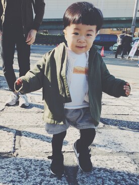 「アイテム（モッズコート）」を使った、haruさん（キッズ・80cm）の秋コーディネート