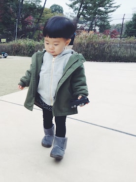 「アイテム（モッズコート）」を使った、haruさん（キッズ・80cm）の秋コーディネート