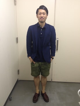 「NANO universe（ナノユニバース）のjunhashimoto nano・universe/ イタリアンカラーポロ（ポロシャツ、ブルー系）」を使った、嶺山 将也さん（メンズ・171cm）の夏コーディネート
