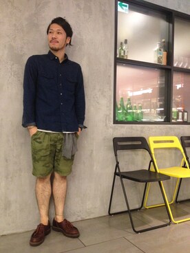 「Ocean Pacific（オーシャンパシフィック）のアイテム（その他パンツ、グリーン系）」を使った、嶺山 将也さん（メンズ・171cm）の夏コーディネート
