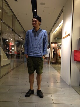 「アイテム（シャツ/ブラウス、ブルー系）」を使った、嶺山 将也さん（メンズ・171cm）の夏コーディネート