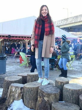 「AS KNOW AS PINKY（アズノゥアズピンキー）のアイテム（カバーオール）」を使った、chungpuiyingさん（レディース・165cm）の冬コーディネート
