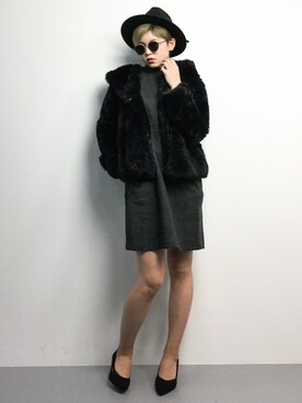 「MICOAMERI（ミコアメリ）のアイテム」を使った、阿久津友里さん（レディース・165cm）の冬コーディネート