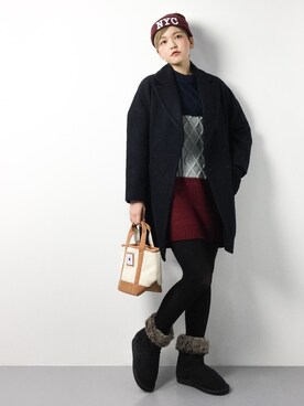 「REPEL（リベル）のアイテム」を使った、阿久津友里さん（レディース・165cm）の冬コーディネート