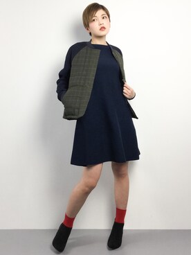 「Ray BEAMS（レイビームス）のアイテム（ブルゾン）」を使った、阿久津友里さん（レディース・165cm）の冬コーディネート