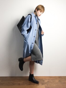 「ADAM ET ROPE'（アダムエロペ）のアイテム（ステンカラーコート）」を使った、阿久津友里さん（レディース・165cm）の冬コーディネート