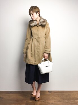 「OLIVE des OLIVE（オリーブデオリーブ）のアイテム（ノーカラージャケット）」を使った、阿久津友里さん（レディース・165cm）の冬コーディネート