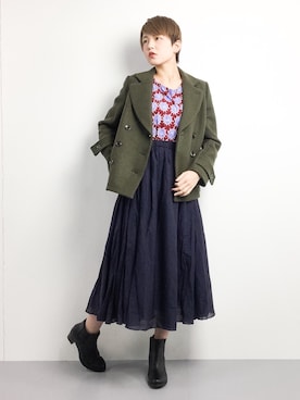 「DRWCYS（ドロシーズ）のアイテム（ピーコート）」を使った、阿久津友里さん（レディース・165cm）の冬コーディネート