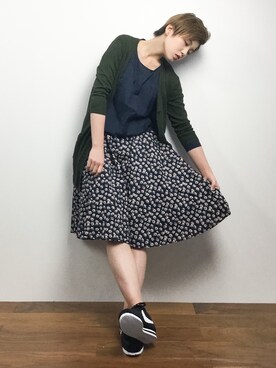 「GLOBAL WORK（グローバルワーク）の【高品質リネン使用】フレンチリネンロングカーディガン7分袖/706781（カーディガン/ボレロ）」を使った、阿久津友里さん（レディース・165cm）の冬コーディネート