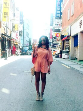 「asos（エイソス）のアイテム（サロペット/オーバーオール）」を使った、Shakitaさん（レディース・157cm）の夏コーディネート