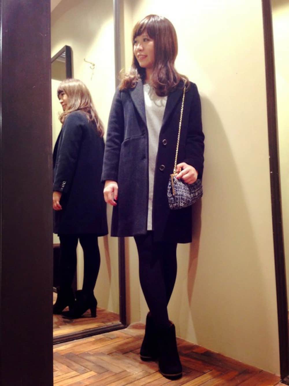 「Rouge vifのｱﾝｺﾞﾗｶﾙｾﾞﾁｪｽﾀｰｺｰﾄ（その他アウター、ブラック系）」を使った、nishiyamaさん（レディース・156cm）の秋コーディネートの1枚目の写真