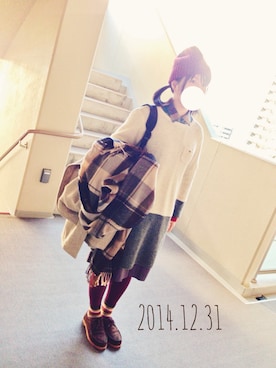 「ボーダーソックス」｜「アイテム（モカシン/デッキシューズ）」を使った、ぽんかんさん（レディース・161cm）の冬コーディネート