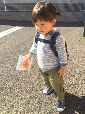 「アイテム（モカシン/デッキシューズ）」を使った、せーなさん（キッズ・80cm）の冬コーディネート