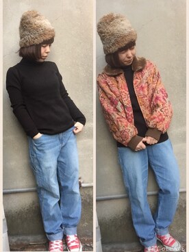 「one way（ワンウェイ）のアイテム（ニットキャップ/ビーニー）」を使った、おおのさん（レディース・149cm）の冬コーディネート