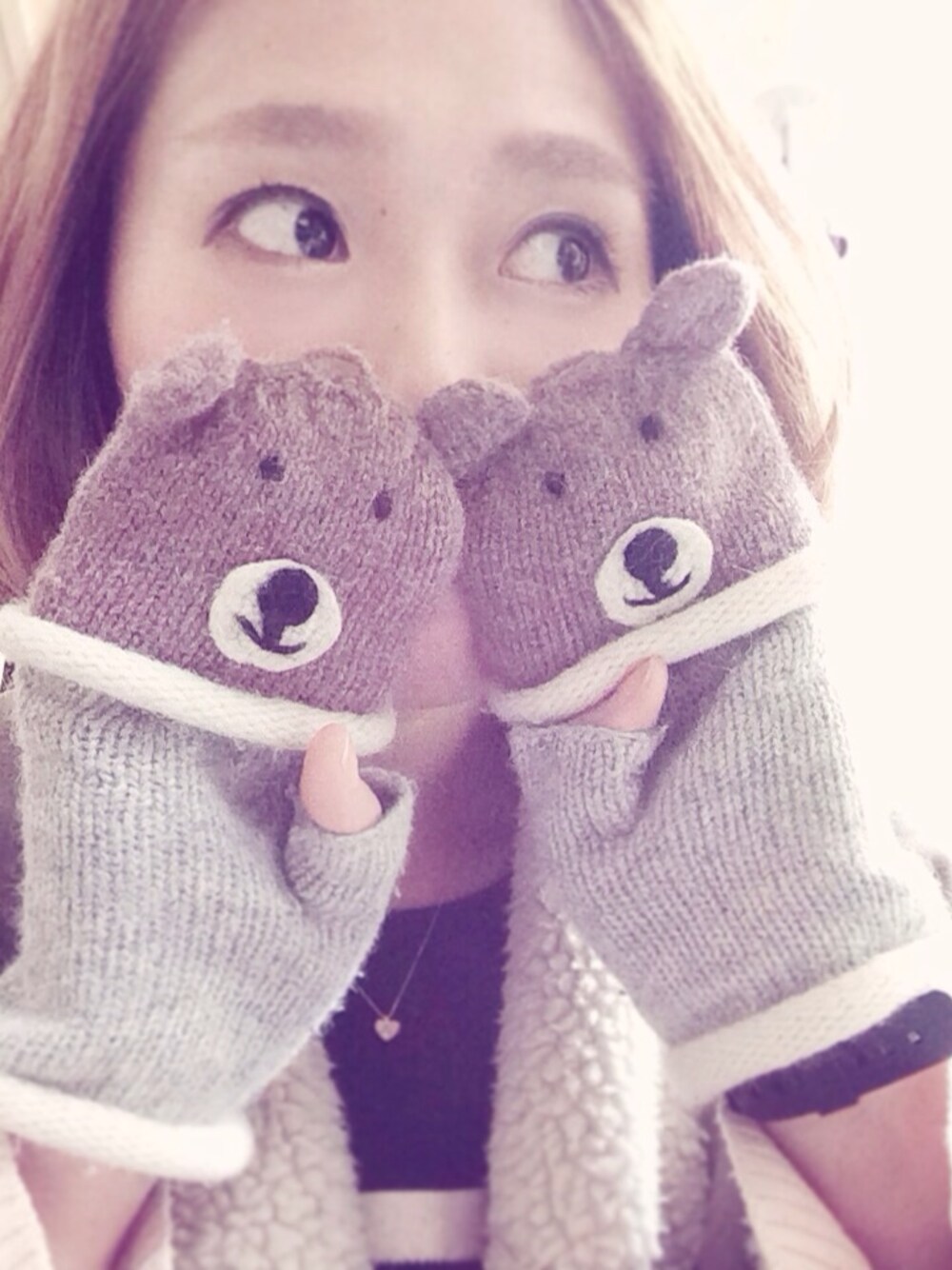 「手袋、くまさん」｜「クマたんのアイテム（手袋、ブラウン系）」を使った、manatasさん（レディース・164cm）の冬コーディネートの1枚目の写真