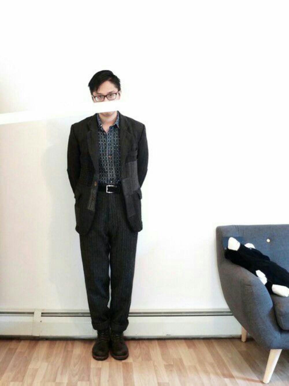 「JUNYA WATANABE MANのAW13 patchwork blazer（テーラードジャケット、グレー系）」を使った、Timさん（メンズ・183cm）の夏コーディネートの1枚目の写真