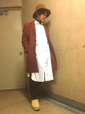 「soe（ソーイ）のアイテム（チェスターコート）」を使った、Ryoma Oohashiさん（メンズ・160cm）の冬コーディネート