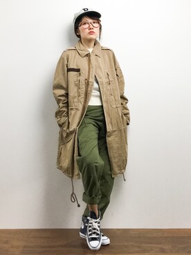 「min@RNA（ミンアットアールエヌエー）のアイテム」を使った、ちばゆきZさん（レディース・157cm）の春コーディネート