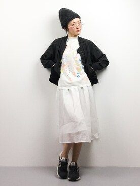 「KBF（ケイビーエフ）のアイテム（ブルゾン）」を使った、ちばゆきZさん（レディース・157cm）の春コーディネート