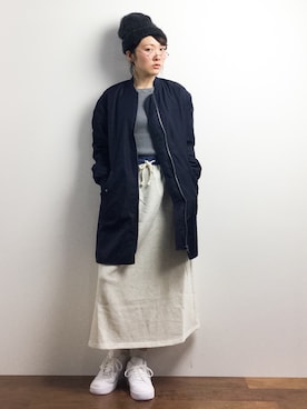 「FREE'S MART（フリーズマート）のアイテム（MA-1）」を使った、ちばゆきZさん（レディース・157cm）の春コーディネート