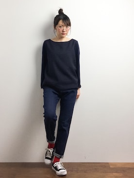 「min@RNA（ミンアットアールエヌエー）のアイテム」を使った、ちばゆきZさん（レディース・157cm）の春コーディネート