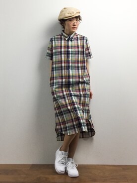 「BEAMS BOY（ビームスボーイ）のアイテム（シャツワンピース）」を使った、ちばゆきZさん（レディース・157cm）の春コーディネート