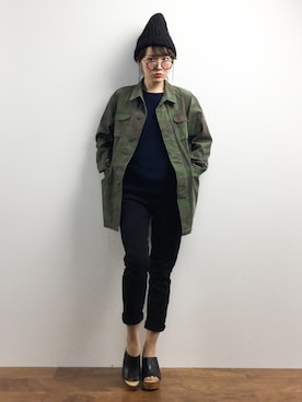 「Right-on（ライトオン）のアイテム（ミリタリージャケット）」を使った、ちばゆきZさん（レディース・157cm）の春コーディネート