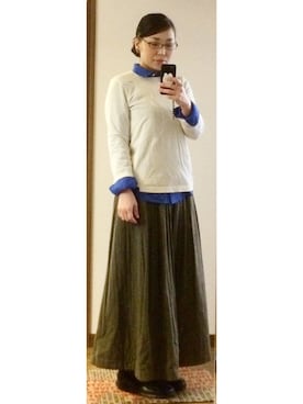 「青シャツ」｜nellnellnellさん（レディース・160cm）の冬コーディネート