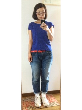 ベルトを使った 青tシャツ の人気ファッションコーディネート Wear