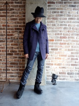 「N.HOOLYWOOD（N.ハリウッド）のアイテム（ピーコート）」を使った、ONEPAIRさん（メンズ・173cm）の秋コーディネート