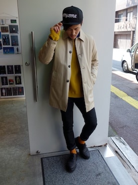 「N.HOOLYWOOD（N.ハリウッド）のアイテム（ステンカラーコート）」を使った、ONEPAIRさん（メンズ・173cm）の秋コーディネート