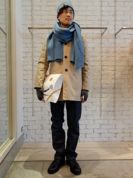 「N.HOOLYWOOD（N.ハリウッド）のアイテム（ステンカラーコート）」を使った、ONEPAIRさん（メンズ・173cm）の秋コーディネート