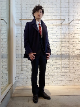 「N.HOOLYWOOD（N.ハリウッド）のアイテム（ピーコート）」を使った、ONEPAIRさん（メンズ・173cm）の秋コーディネート